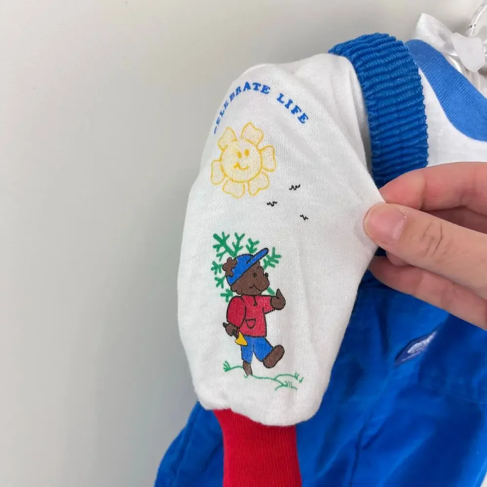 Vintage OshKosh B'gosh Blue Corduroy Winter Overalls Penguin Bear 3-6 Months USA